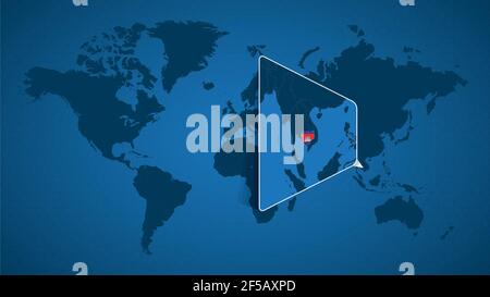Mappa dettagliata del mondo con mappa ingrandita della Cambogia e dei paesi vicini. Bandiera e mappa della Cambogia. Illustrazione Vettoriale