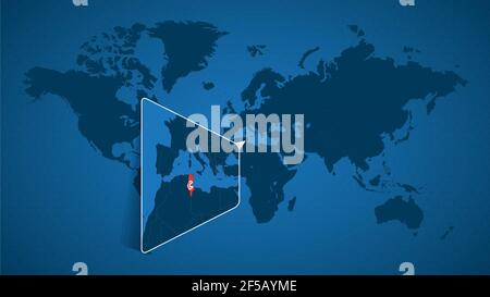 Mappa dettagliata del mondo con mappa ingrandita della Tunisia e dei paesi vicini. Tunisia bandiera e mappa. Illustrazione Vettoriale