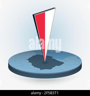 Mappa della Polonia in stile isometrico rotondo con bandiera triangolare 3D della Polonia, mappa vettoriale in colore blu. Illustrazione Vettoriale