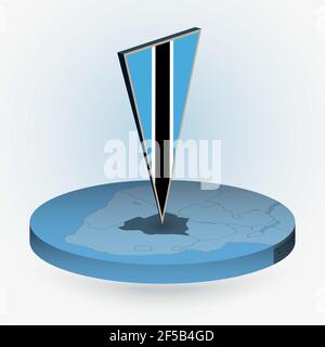Mappa del Botswana in stile isometrico rotondo con bandiera triangolare 3D del Botswana, mappa vettoriale in colore blu. Illustrazione Vettoriale