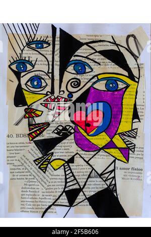 Poster astratti d'arte. Illustrazione di forme geometriche, oggetti e linee, grafica moderna per sfondo, rivista o copertina Foto Stock