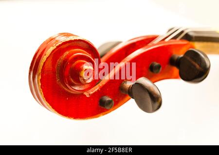 Closeup di violino pegbox e scorrere Foto Stock