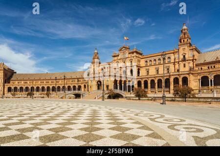 Vista panoramica su Piazza di Spagna di Siviglia, in Andalusia Foto Stock
