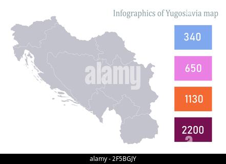 Infografiche della mappa jugoslava, vettore delle singole regioni Illustrazione Vettoriale