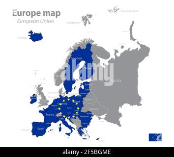 Mappa dell'Europa nei colori della bandiera Con stati separati vettore dell'Unione europea Illustrazione Vettoriale