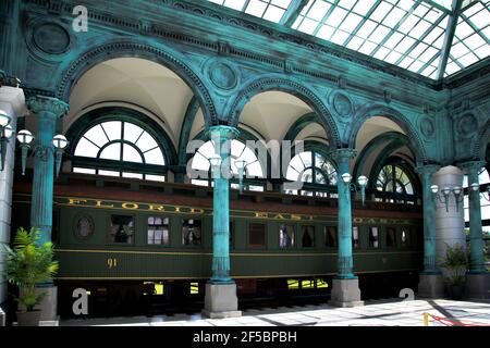 Flagler Museum, Palm Beach, Florida – Kenan Pavilion – Railcar numero 91 – la ferrovia privata di Henry Morrison Flagler, conosciuta come Palace on Wheels Foto Stock