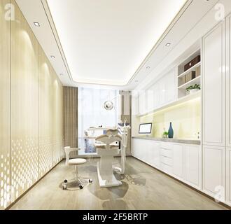 rendering 3d dell'ufficio dentista. sala trattamento Foto Stock