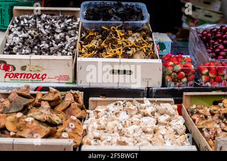 VIC mercato settimanale, prodotti freschi e biologici, Barcellona, Catalogna, Spagna. Foto Stock