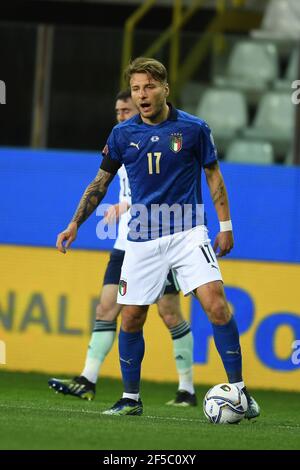 Parma, Italia. Marzo 25 2021: Ciro Immobile (Italia) durante la Coppa del mondo FIFA Qatar 2022 qualificandosi tra Italia 2-0 Irlanda del Nord allo stadio Ennio Tardini il 25 marzo 2021 a Parma, Italia. Credit: Maurizio Borsari/AFLO/Alamy Live News Foto Stock