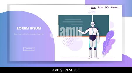 insegnante di robot moderno in piedi davanti alla lavagna intelligenza artificiale formazione tecnologica concetto scuola aula orizzontale testo a lunghezza intera Illustrazione Vettoriale