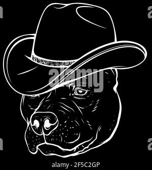 silhouette bianca di gangster pitbull con fedora cappello su nero sfondo Illustrazione Vettoriale