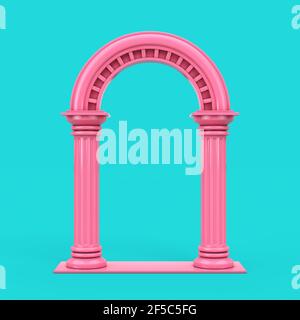 Arco colonna greca classica rosa antico in stile Duotone su sfondo blu. Rendering 3d Foto Stock