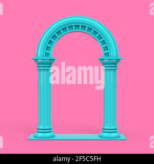 Arco colonna greca classica blu antico in stile Duotone su sfondo rosa. Rendering 3d Foto Stock