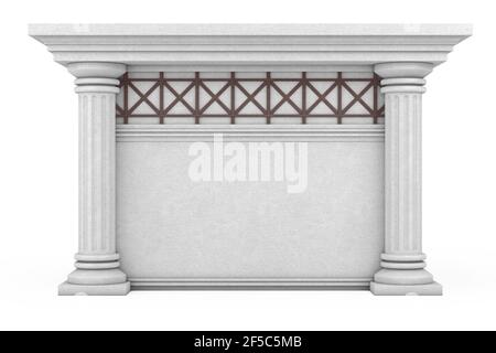 Antico edificio con colonne e vaso vuoto per il vostro design su sfondo bianco. Rendering 3d Foto Stock