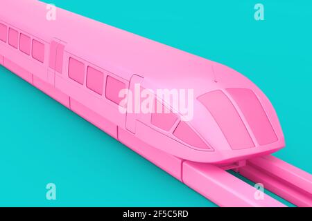 Treno Super High Speed futuristico Commuter Pink in stile Duotone su sfondo blu. Rendering 3d Foto Stock