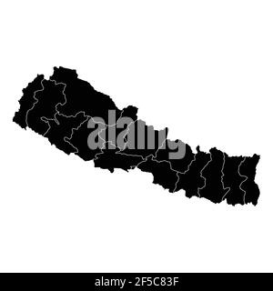 Nepal vettore mappa paese con aree regionali Illustrazione Vettoriale