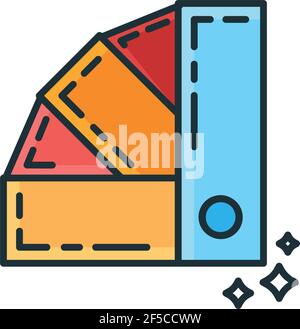 Concept design tavolozza colori icona ristrutturazione casa, dipingere la soluzione casa flat line illustrazione vettoriale, isolato su bianco. Scelta delle ombre dell'edificio Illustrazione Vettoriale