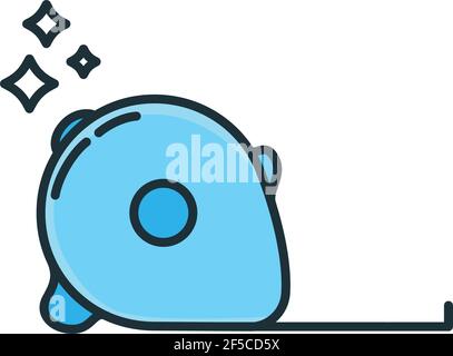 Roulette costruzione strumento di misura icona toolkit, concetto misurazione stuff linea piatta vettore illustrazione arte, isolato su bianco. Lavoro manuale Illustrazione Vettoriale