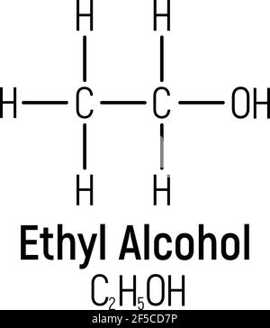 Alcol etilico concetto formula chimica etichetta icona, testo font illustrazione vettoriale, isolato su bianco. Tabella degli elementi periodici, stu di droga addictive Illustrazione Vettoriale