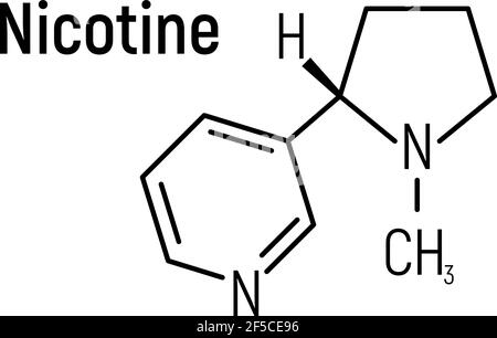 Etichetta icona della formula chimica del concetto di nicotina, illustrazione vettoriale del font del testo, isolata su bianco. Tabella degli elementi periodici, sostanze stupefacenti addictive. Illustrazione Vettoriale