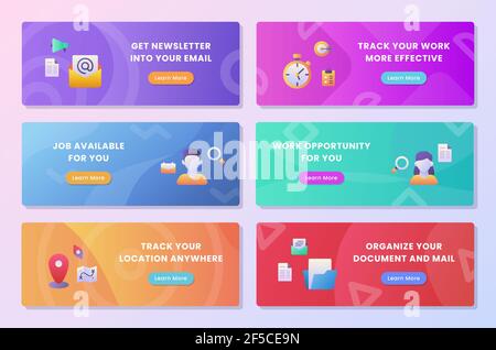 pacchetto di raccolta di insiemi di lavoro di ricerca di affari per la casa di web site banner modello di destinazione della home page con vettore di stile piatto di colore sfumato illustratore di design Foto Stock