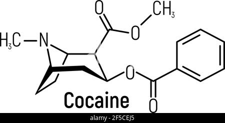 Etichetta dell'icona della formula chimica del concetto di cocaina, illustrazione vettoriale del font del testo, isolata su bianco. Tabella degli elementi periodici, sostanze stupefacenti addictive. Illustrazione Vettoriale