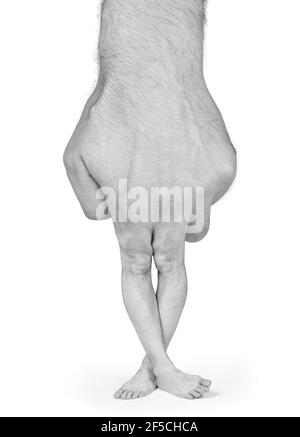 Mano spaventosa con gambe e piedi invece di dita, isolata su bianco Foto Stock