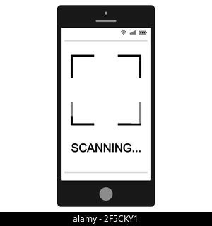 Smartphone con scansione del codice QR sullo schermo, scansione del codice QR con segni vettoriali Illustrazione Vettoriale