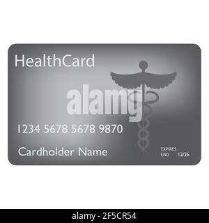 Tessera di assicurazione medica. Concetto di servizio medico. Carta di assicurazione medica di assistenza sanitaria vuota isolata su sfondo bianco Illustrazione Vettoriale