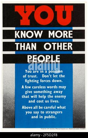 Conosci più di altre persone, Careless Talk, britannico, WW2 Public Information Poster, 1942-1945 Foto Stock