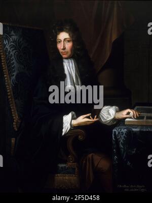 Robert Boyle FRS (25 gennaio 1627 – 31 dicembre 1691) è stato un . Boyle è oggi in gran parte considerato come il primo chimico moderno, e quindi uno dei fondatori della chimica moderna, e uno dei pionieri del metodo scientifico sperimentale moderno. È meglio conosciuto per la legge di Boyle, che descrive la relazione inversamente proporzionale tra la pressione assoluta e il volume di un gas, se la temperatura è mantenuta costante all'interno di un sistema chiuso. Tra le sue opere, lo scettico Chymist è visto come un libro chiave nel campo della chem Foto Stock