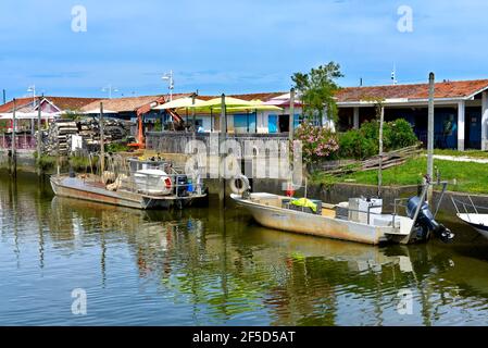 Porto di Audenge, comune è un sito sulla costa nord-orientale della baia di Arcachon, nel dipartimento della Gironda nel sud-ovest della Francia. Foto Stock