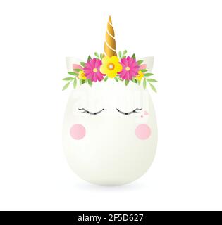 Immagine vettoriale dell'uovo unicorno isolata su sfondo bianco. Vettore dell'uovo di Pasqua. Illustrazione Vettoriale