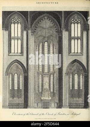 Elevazione del Chancel della Chiesa di Batalha in Portogallo incisione Copperplate di dall'Enciclopedia Londinensis OR, dizionario universale di arti, scienze e letteratura; Volume II; a cura di Wilkes, Giovanni. Pubblicato a Londra nel 1810 Foto Stock