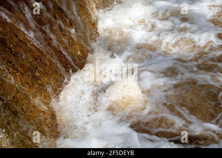 Cascata sul fiume Ribble dopo autunnal downpour, churning acqua, North Yorkshire, Regno Unito Foto Stock