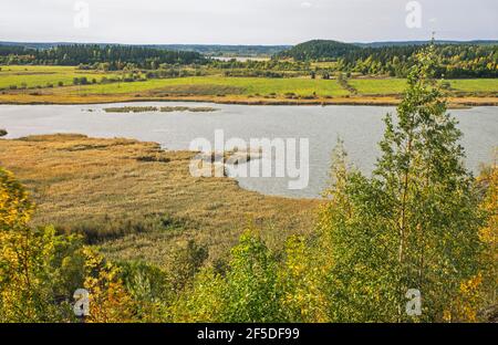 Vista dal monte Kuhavuori nel parco di Vakkosalmi. Sortavala (Serdobol). Repubblica di Carelia. Russia Foto Stock