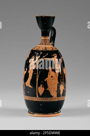 Attico Lekythos a figura rossa. Attribuito al Pittore del Circolo delle Meidias (Greco (Attico), attivo dal 420 al 390 a.C.) Foto Stock