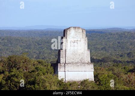 Rovine di Tikal Myan, Guatamala, America Centrale.A Vista del Tempio IV. Usato nel film di Star Wars per ''la base ribelle''.Templo IV a 65m l'edificio più alto a Tikal.Completed circa 741 d.C. per ordine del figlio di Ah Cacao, Yax Kin. Foto Stock