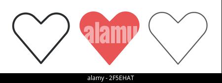 Set di icone del cuore. Video in streaming live, chat. Social network cuore rosso pulsanti web isolato su sfondo bianco. San Valentino. Illustrazione Vettoriale
