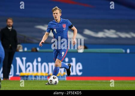 Londra, Regno Unito. 25 Marzo 2021. James Ward-Prowse dell'Inghilterra in azione.qualificazione Coppa del mondo FIFA, partita gruppo i, Inghilterra contro San Marino al Wembley Stadium di Londra giovedì 25 marzo 2021. Questa immagine può essere utilizzata solo per scopi editoriali. Solo per uso editoriale, è richiesta una licenza per uso commerciale. Nessun utilizzo nelle scommesse, nei giochi o nelle pubblicazioni di un singolo club/campionato/giocatore. pic di Andrew Orchard/Andrew Orchard sports photography/Alamy Live news Credit: Andrew Orchard sports photography/Alamy Live News Foto Stock