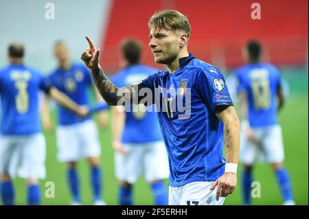 Parma, Italia. 25 Marzo 2021. Ciro immobile d'Italia in azione durante la Coppa del mondo FIFA 2022 Qatar qualificante match tra Italia e Irlanda del Nord il 25 marzo 2021 allo Stadio Ennio Tardini di Parma. (Foto di Roberto Ramaccia/Agenzia fotografica INA) Credit: Sipa USA/Alamy Live News Foto Stock