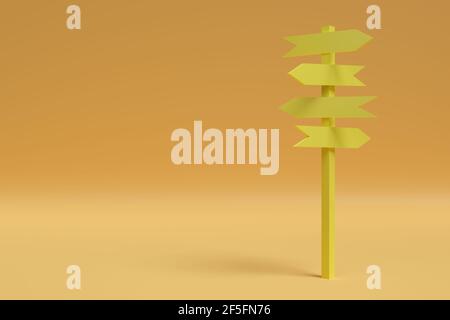 Segni gialli di frecce isolate su sfondo arancione. illustrazione 3d. Foto Stock