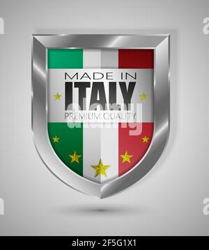 Illustrazione del vettore EPS10. Scudo realistico. Made in Italy, Premium Quality. Perfetto per qualsiasi utilizzo. Illustrazione Vettoriale
