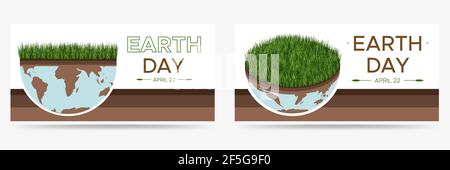 Happy Earth Day - insieme di due eco-illustrazioni vettoriali di un concetto ambientale per salvare il mondo. Visione concettuale sul tema del salvare il pianeta. Illustrazione Vettoriale