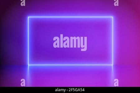 Futuristico Abstract Blue e Purple Neon Frame Light Abstract futuristico Blu e viola Neon Frame Light forma su sfondo colorato e riflettente Foto Stock