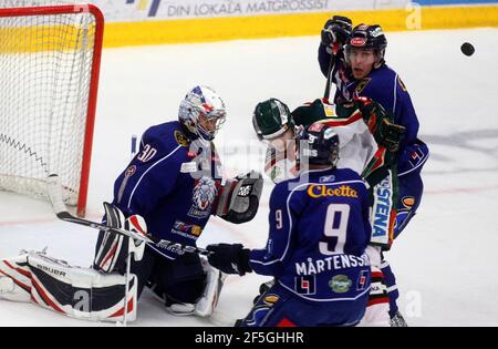 Fredrik Norrena, portiere della squadra di hockey di Linköping, Linköping HC, LHC, Linköping. Foto Stock