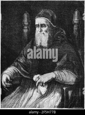 Incisione di Papa Giulio II, governatore degli stati papali dal 1503 alla sua morte nel 1513. Illustrazione da 'la storia del protestantesimo' di James Aitken Wylie (1808-1890), pub. 1878 Foto Stock