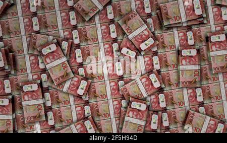 Illustrazione 3d del Money Pack del New Zealand Dollar. 100 pile di banconote NZD. Concetto di finanza, contanti, crisi economica, successo di affari, recessione, Foto Stock