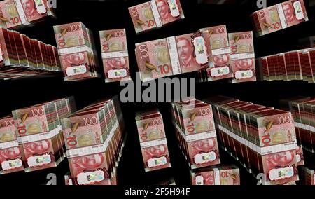 Illustrazione 3d del Money Pack del New Zealand Dollar. 100 pile di banconote NZD. Concetto di finanza, contanti, crisi economica, successo di affari, recessione, Foto Stock