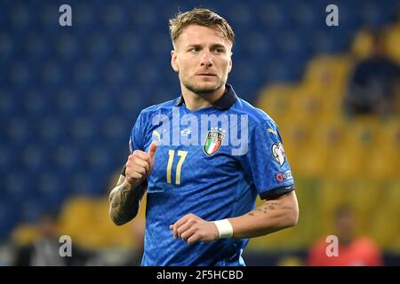 Parma, Italia. 25 Marzo 2021. Ciro immobile d'Italia reagisce durante la partita di qualificazione della Coppa del mondo FIFA 2022 tra Italia e Irlanda del Nord allo stadio Ennio Tardini di Parma (Italia), 25 marzo 2021. Photo Andrea Staccioli/Insifefoto Credit: Insifefoto srl/Alamy Live News Foto Stock